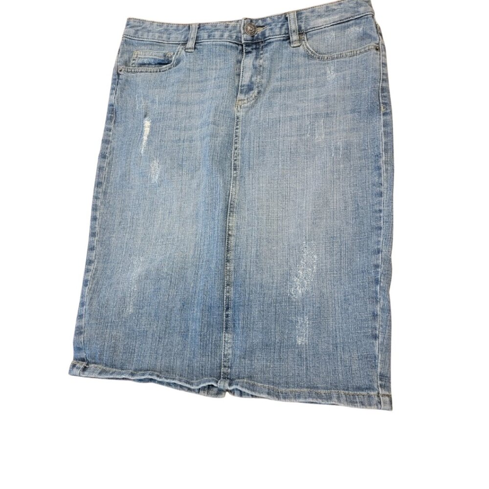 Michael Kors Midi Length Denim Skirt Distressed